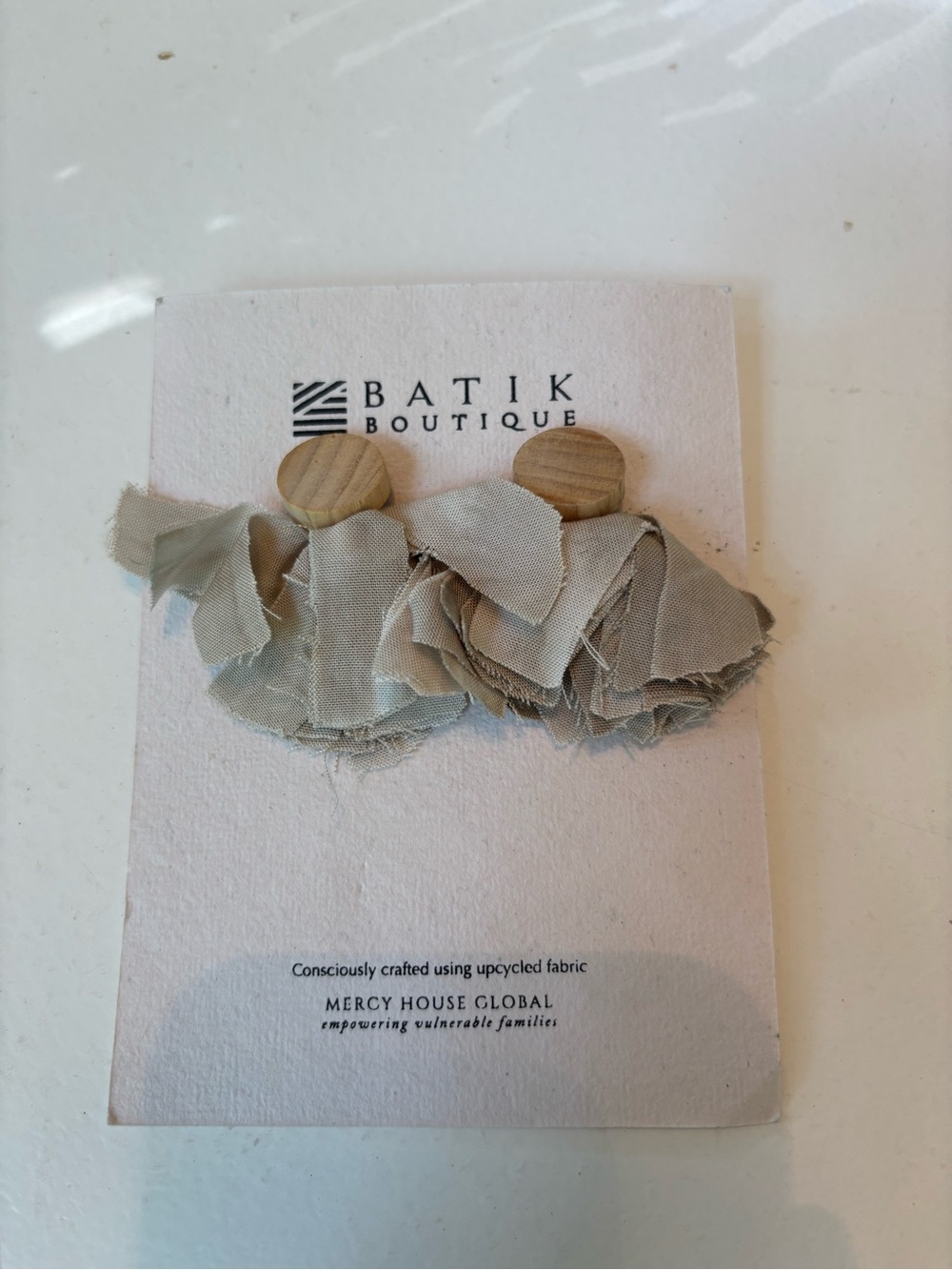 Batik Boutique Neutral Ruffle Fabric Drop Earrings